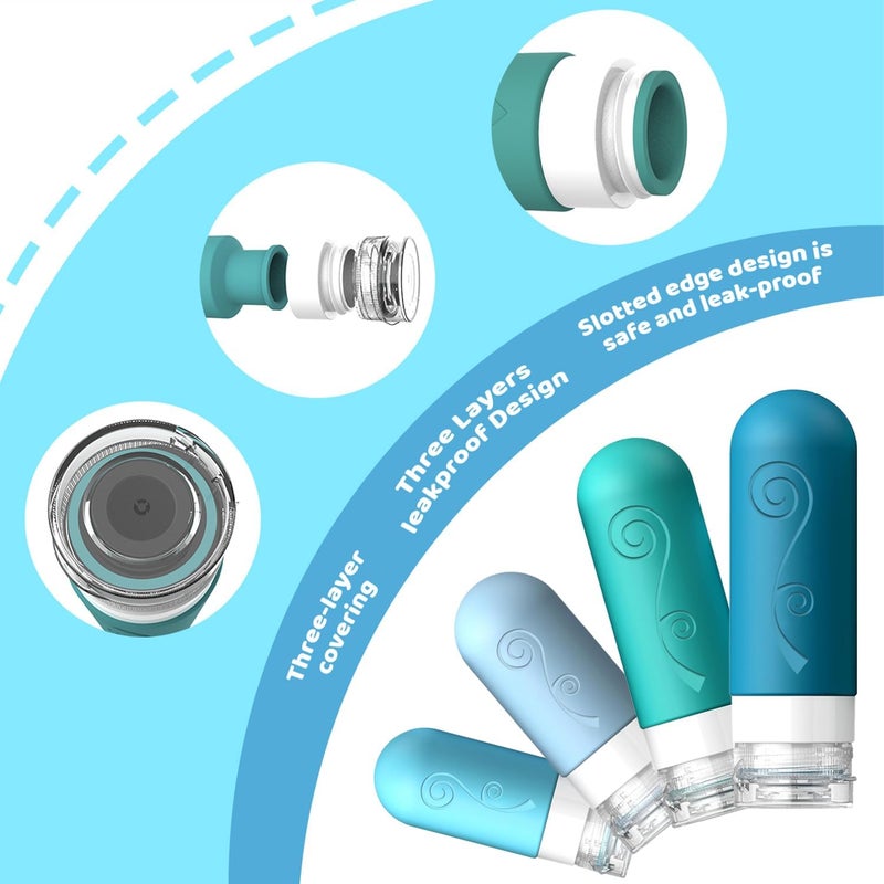 vodvob 16 Pack Travel Bottles Set for Toiletries, TSA Approved Travel Containers Leak Proof Silicone Squeezable Travel Accessories 2oz 3oz for Shampoo Conditioner Lotion Body Wash (BPA Free) (blue) - Image 4